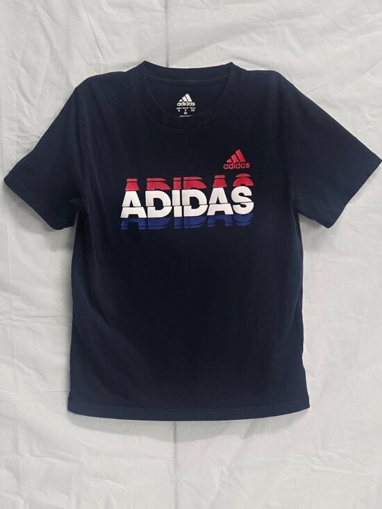 Adidas Boys Navy Blue T-shirt with Red,White and Blue Logo - Picture 1 of 4